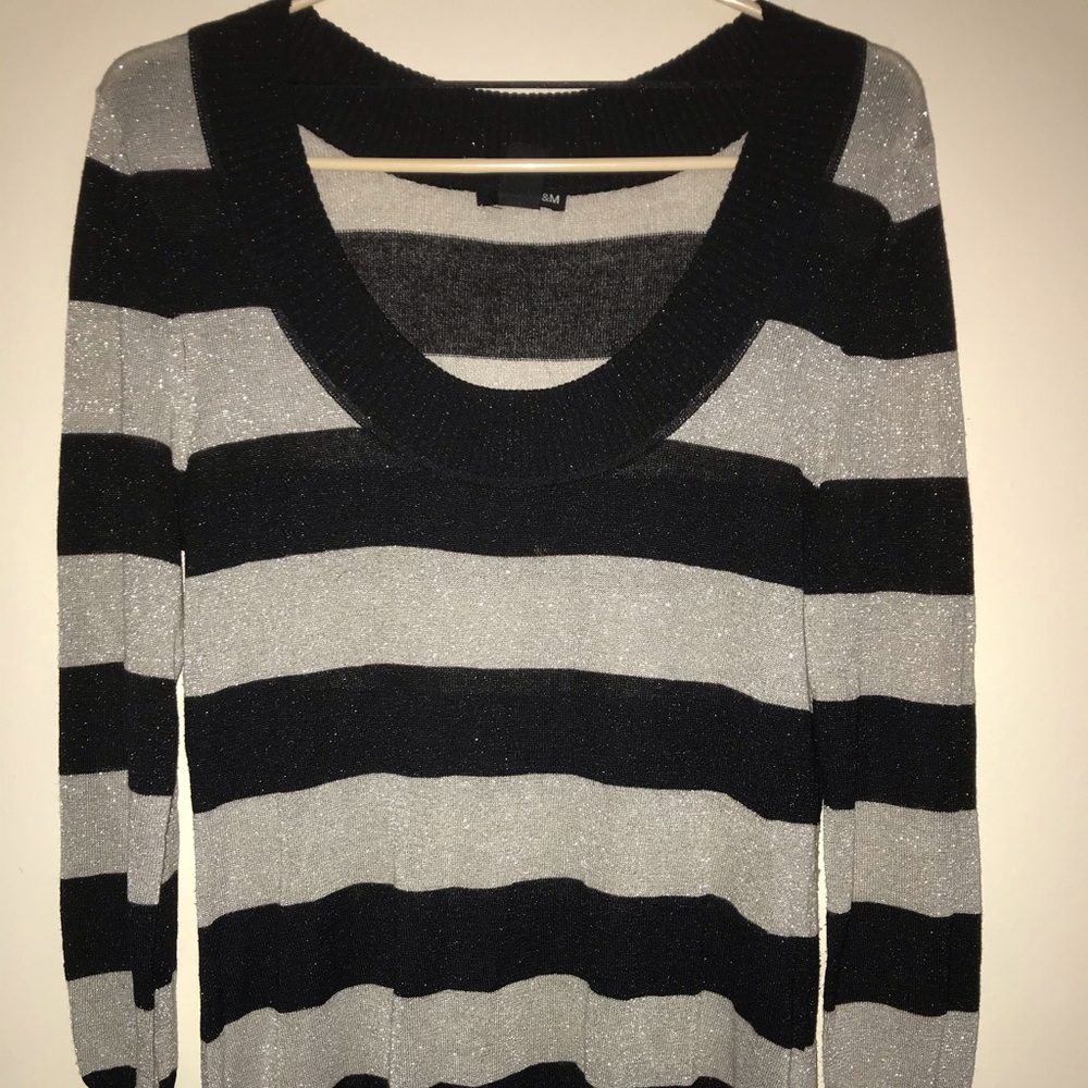 H&M Black and Silver Striped Sparkle Sweater